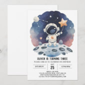 天空銀河系オンライン宇宙飛行士ボーイ誕生日 招待状 (正面/裏面)
