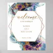 天空銀河系ブルーティール（緑がかった色）パープルウェルカムサイン ポスター (正面)