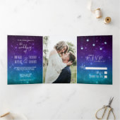 天空銀河系夜空の星の写真結婚の 三つ折り招待状 (内部)