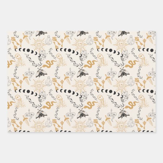 天空魔法ウィッチー金ゴールドグレイ&ブルー ラッピングペーパーシート (正面)