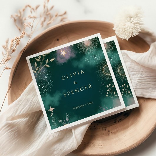 天空魔法ムーン&スターズエメラルド結婚ズ スタンダードカクテルナプキン