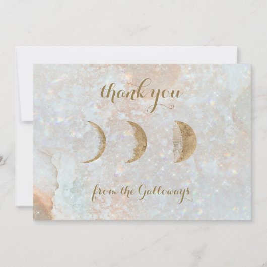 天空〔占星術の〕十二宮図ムーンブルー金ゴールドタイポグラフィ結婚ズ サンキューカード (正面)