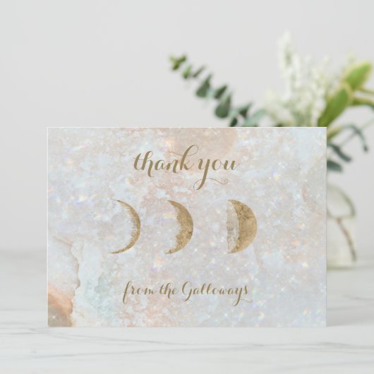 天空〔占星術の〕十二宮図ムーンブルー金ゴールドタイポグラフィ結婚ズ サンキューカード (スタンド正面)