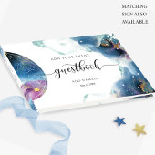 天空、星空の青いティール（緑がかった色）と紫のゲストブック ゲストブック