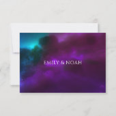 天紫ティール(緑がかった色)シルバーサンムーンスター結婚ズ 出欠カード (裏面)