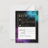 天紫ティール（緑がかった色）星星星結婚式RSVP ノートカード (正面)