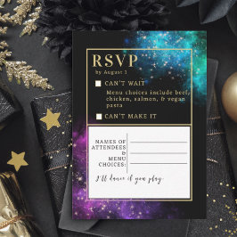 天紫ティール（緑がかった色）星星星結婚式RSVP ノートカード