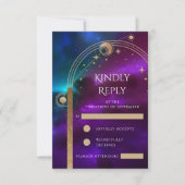 天紫ティール(緑がかった色)金ゴールドサンムーンスターズ結婚ズ 出欠カード (正面)