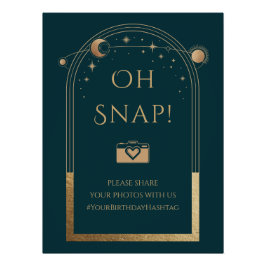 天緑の金ゴールド太陽の月の星Oh Snap ポスター