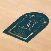 天緑金ゴールド太陽ムーンスターズ30歳の誕生日 アクリル招待状 (レイダウン)