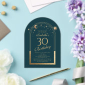 天緑金ゴールド太陽ムーンスターズ30歳の誕生日 アクリル招待状 (インサイチュ (ウェディング))