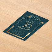 天緑金ゴールド太陽ムーンスターズ30歳の誕生日 アクリル招待状 (レイダウン)