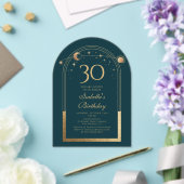 天緑金ゴールド太陽ムーンスターズ30歳の誕生日 アクリル招待状 (インサイチュ (ウェディング))