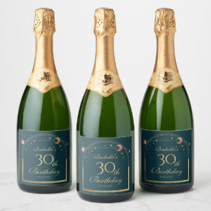 天緑金ゴールド太陽ムーンスターズ30歳の誕生日 スパークリングワインラベル