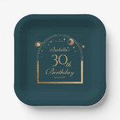 天緑金ゴールド太陽ムーンスターズ30歳の誕生日 ペーパープレート (正面)