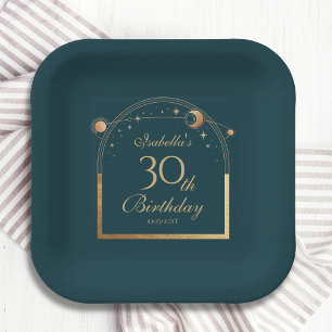 天緑金ゴールド太陽ムーンスターズ30歳の誕生日 ペーパープレート