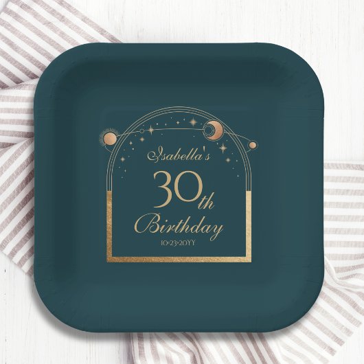 天緑金ゴールド太陽ムーンスターズ30歳の誕生日 ペーパープレート