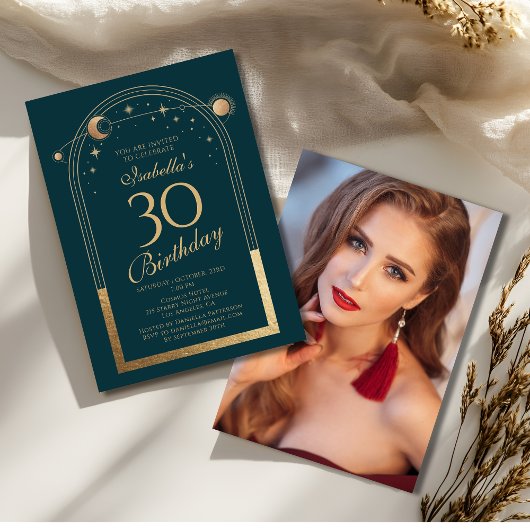 天緑金ゴールド太陽ムーンスターズ30歳の誕生日 招待状