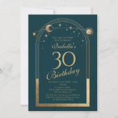 天緑金ゴールド太陽ムーンスターズ30歳の誕生日 招待状 (正面)
