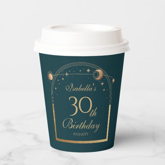 天緑金ゴールド太陽ムーンスターズ30歳の誕生日 紙コップ (正面)