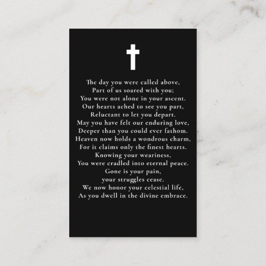 天葬記念祈りの言葉写真カード 名刺 (裏面)