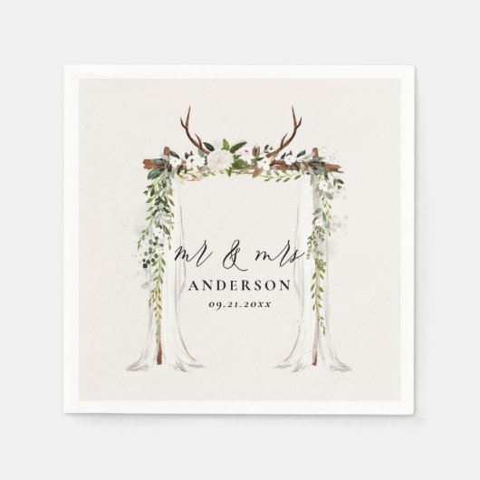 天蓋素朴結婚な植物学のmrとmrsスクリプト スタンダードカクテルナプキン (正面)
