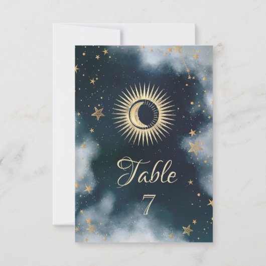 天金ゴールド太陽と月の星の夜空 招待状 (裏面)