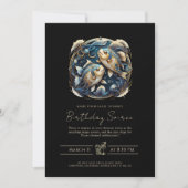 天魚〔占星術の〕十二宮図シンボルブラック金ゴールド魚座 招待状 (正面)