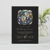 天魚〔占星術の〕十二宮図シンボルブラック金ゴールド魚座 招待状 (スタンド正面)