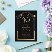 天黒金ゴールド太陽ムーンスターズ30歳の誕生日 アクリル招待状 (インサイチュ (ウェディング))