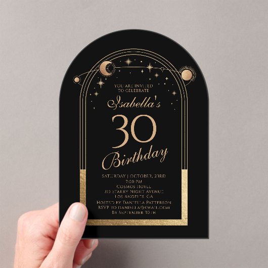 天黒金ゴールド太陽ムーンスターズ30歳の誕生日 アクリル招待状 (インサイチュ (ポータブル))