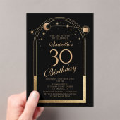 天黒金ゴールド太陽ムーンスターズ30歳の誕生日 アクリル招待状 (インサイチュ (ポータブル))