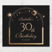 天黒金ゴールド太陽ムーンスターズ30歳の誕生日 スパークリングワインラベル (シングルラベル)