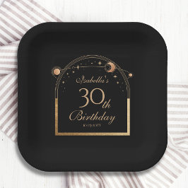 天黒金ゴールド太陽ムーンスターズ30歳の誕生日 ペーパープレート