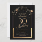 天黒金ゴールド太陽ムーンスターズ30歳の誕生日 招待状 (正面)