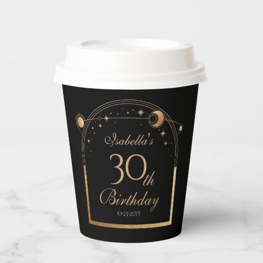 天黒金ゴールド太陽ムーンスターズ30歳の誕生日 紙コップ (正面)