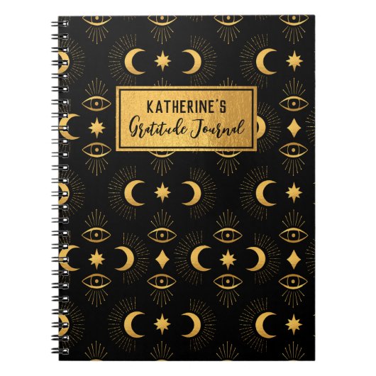天黒金ゴールド星月の感謝ジャーナル ノートブック (正面)