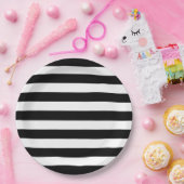 太いはっきりした白黒のストライプ ペーパープレート (パーティー)