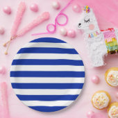 太いはっきりした青と白のストライプ ペーパープレート (パーティー)