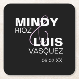 太いフォントの「＆」ピンク ブラック スクエアペーパーコースター