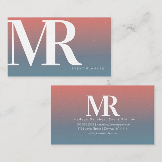 太いモダン文字星状グラデーション珊瑚色 名刺 (正面/裏面)