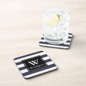 太いモダン白いストライプイニシャル コースター (右側)