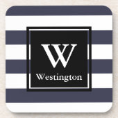 太いモダン白いストライプイニシャル コースター (正面)