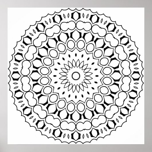 太いリングの簡単な円形曼荼羅ぬり絵ページ ポスター (正面)
