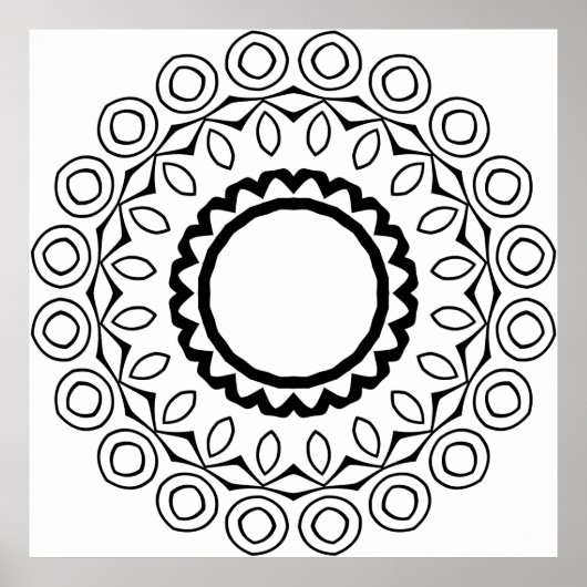 太い円の模様の簡単なマンダラ塗り絵ページ ポスター (正面)