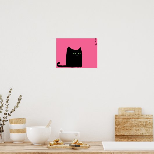 太い猫のプリント（色、サイズを選択） ポスター (キッチン)