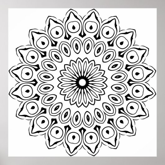 太い花弁のフラワーマンダラ塗り絵 ポスター (正面)
