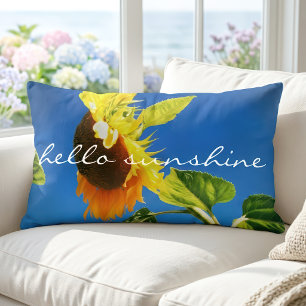 太い黄色のひまわりの写真 Hello Sunshine スクリプト ランバークッション