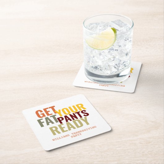 太おもしろいいズボンで感謝祭の準備をすカスタムる スクエアペーパーコースター (インサイチュ)