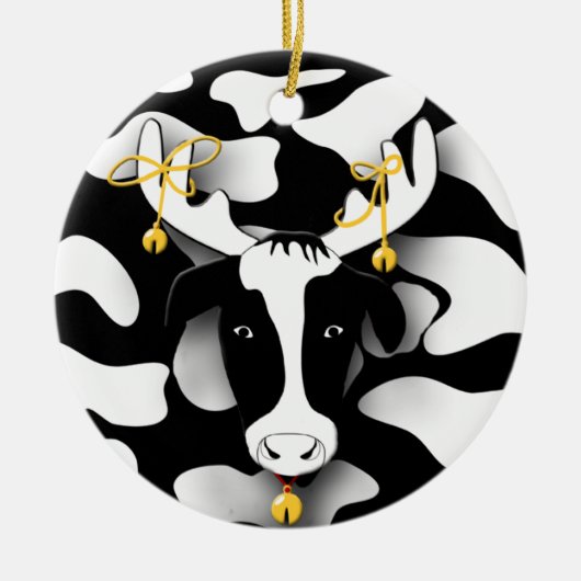 太おもしろい牛のクリスマスオーナメント セラミックオーナメント (正面)